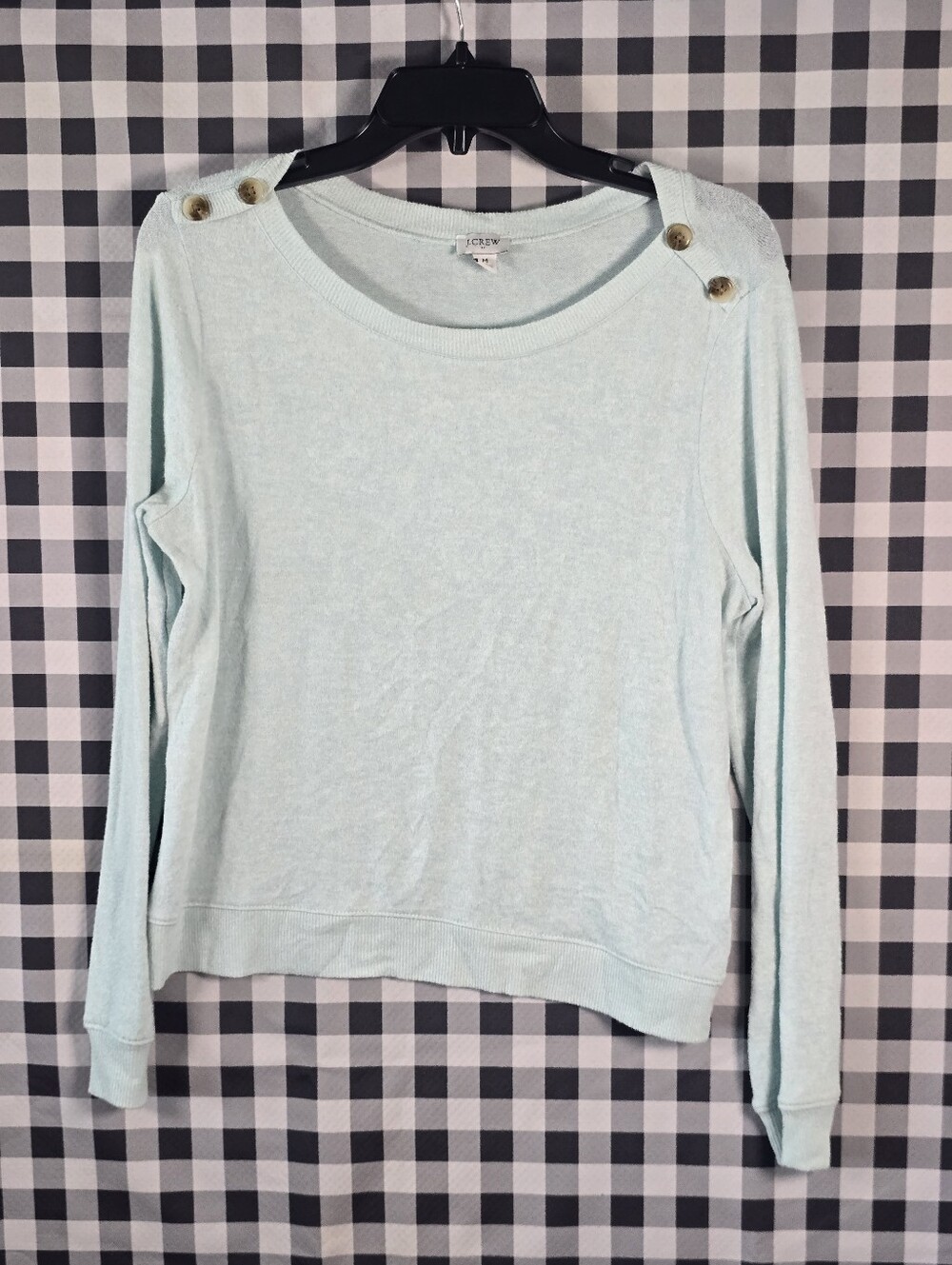 J.Crew Women’s Medium Light Blue Button Shoulder Long Sleeve Pullover Sweater